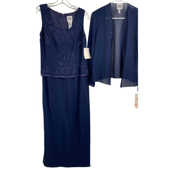 Size 10 R&M Richards 2-Piece Navy Gown & Sheer Jacket Mother of Bride NWT 8555 - Picture 2 of 13